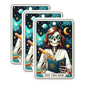 (3 Pack) Teacher Tarot Card Decals - Skeleton Educator - Halloween Stickers - 3 Inches On Longest Side - Easy Peel & Apply - Made in USA - 3MCS4276