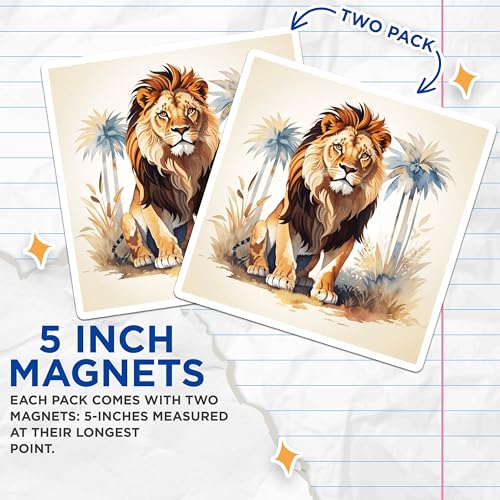(2 Pack) Lion Magnets Magnets - Wildlife Kitchen Decor - 5" On Longest Side - Made in USA - Sticks to Refrigerators & Metal Surfaces - MAG8696