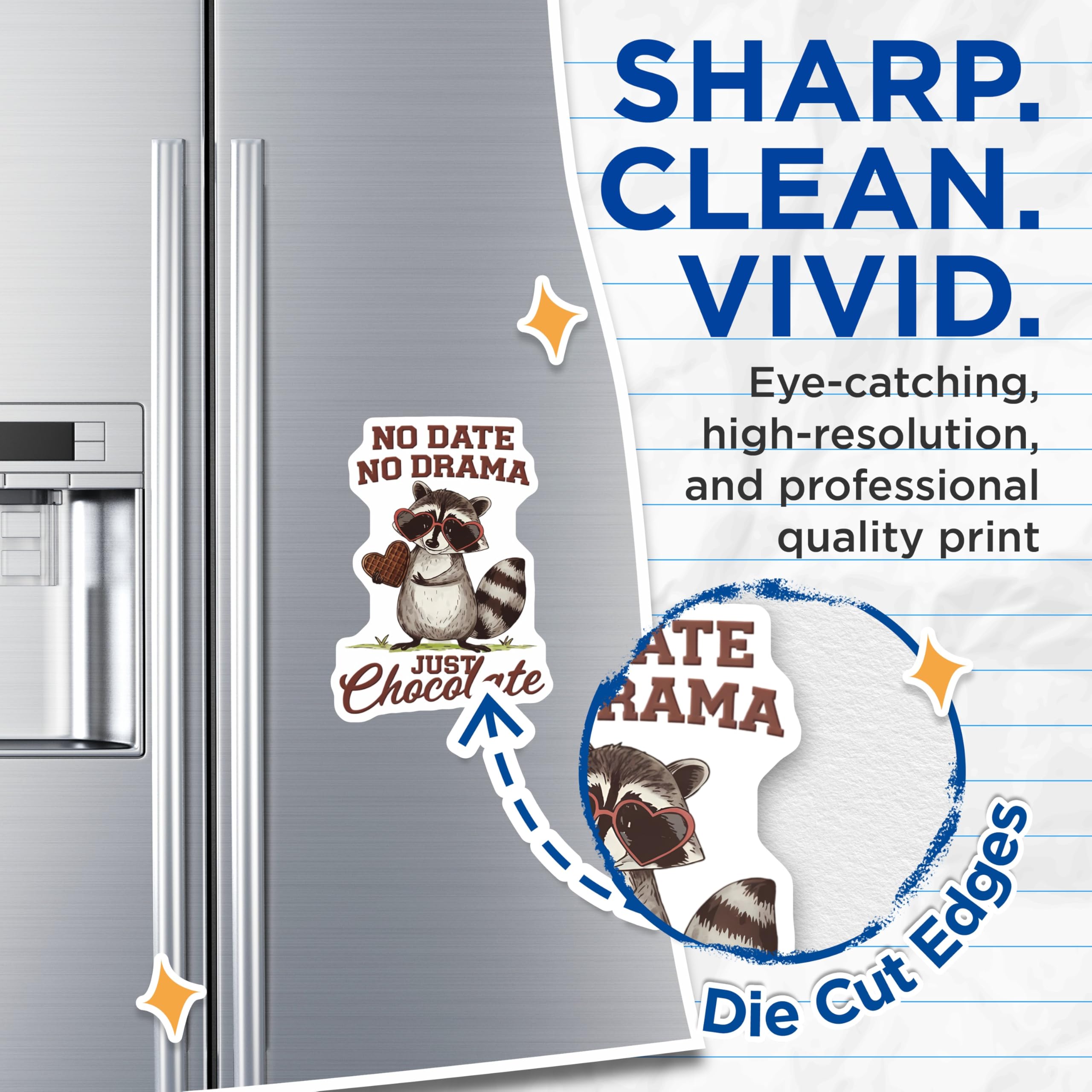 (2 Pack) No Date No Drama Chocolate Magnets - Funny Raccoon Waffle Lover Fridge Decor - Humorous Animal Kitchen Accent - 5 Inches On Longest Side - Thick Durable Magnet - Made in USA - MAG22862