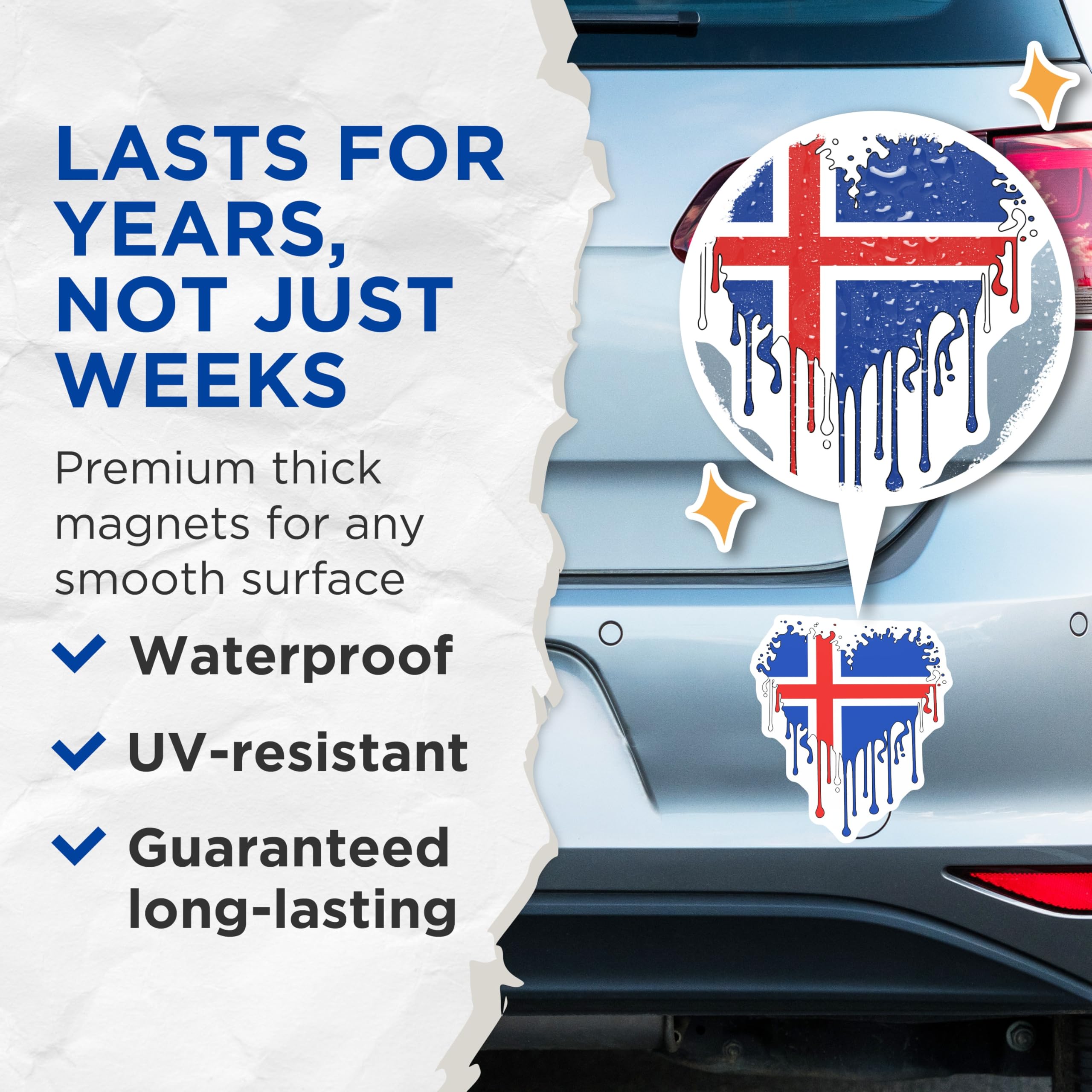 (2 Pack) Iceland Flag Magnets - Dripping Icelandic Souvenir - Country Pride Fridge Decor - 5" On Longest Side - Premium Magnet - for Cars, Refrigerators, Toolboxes, Lockers - Made in USA - MAG18264