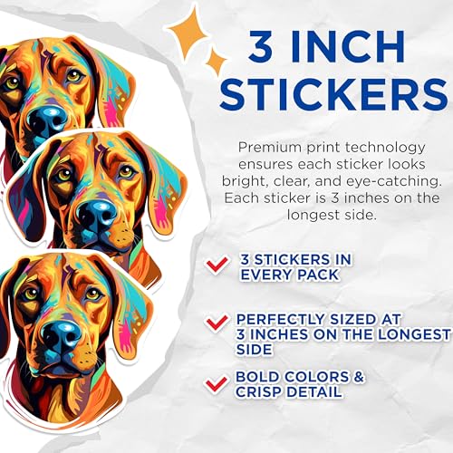 (3 Pack) Colorful Dog Decals - Abstract Art Dog Breed - Laptop Decal - 3 Inches On Longest Side - Easy Peel & Apply - Made in USA - 3MCS0808