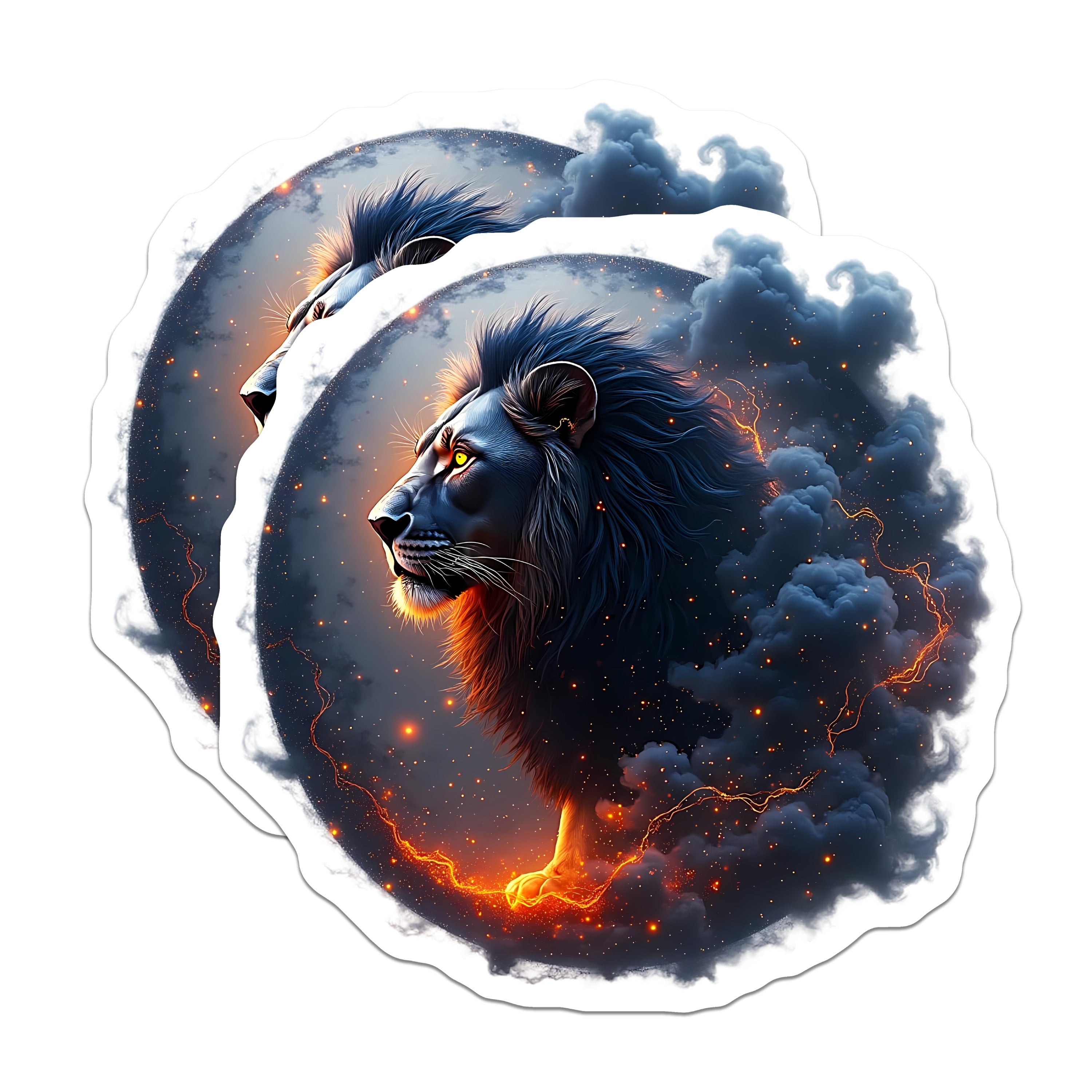 (2 Pack) Cosmic Lion Magnets - Dark Fantasy Decor - Zodiac Leo Statement Piece - 5 Inches On Longest Side - Thick Durable Magnet - Made in USA - MAG37913