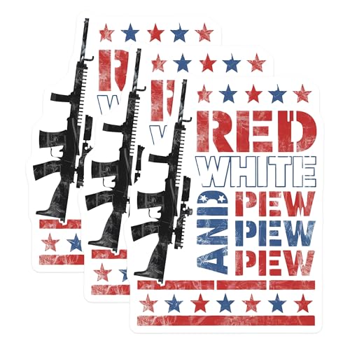 (3 Pack) Red White Pew Decals - Patriotic - American Flag - Gun Decals - 3 Inches On Longest Side - Easy Peel & Apply - Made in USA - 3MCS7931