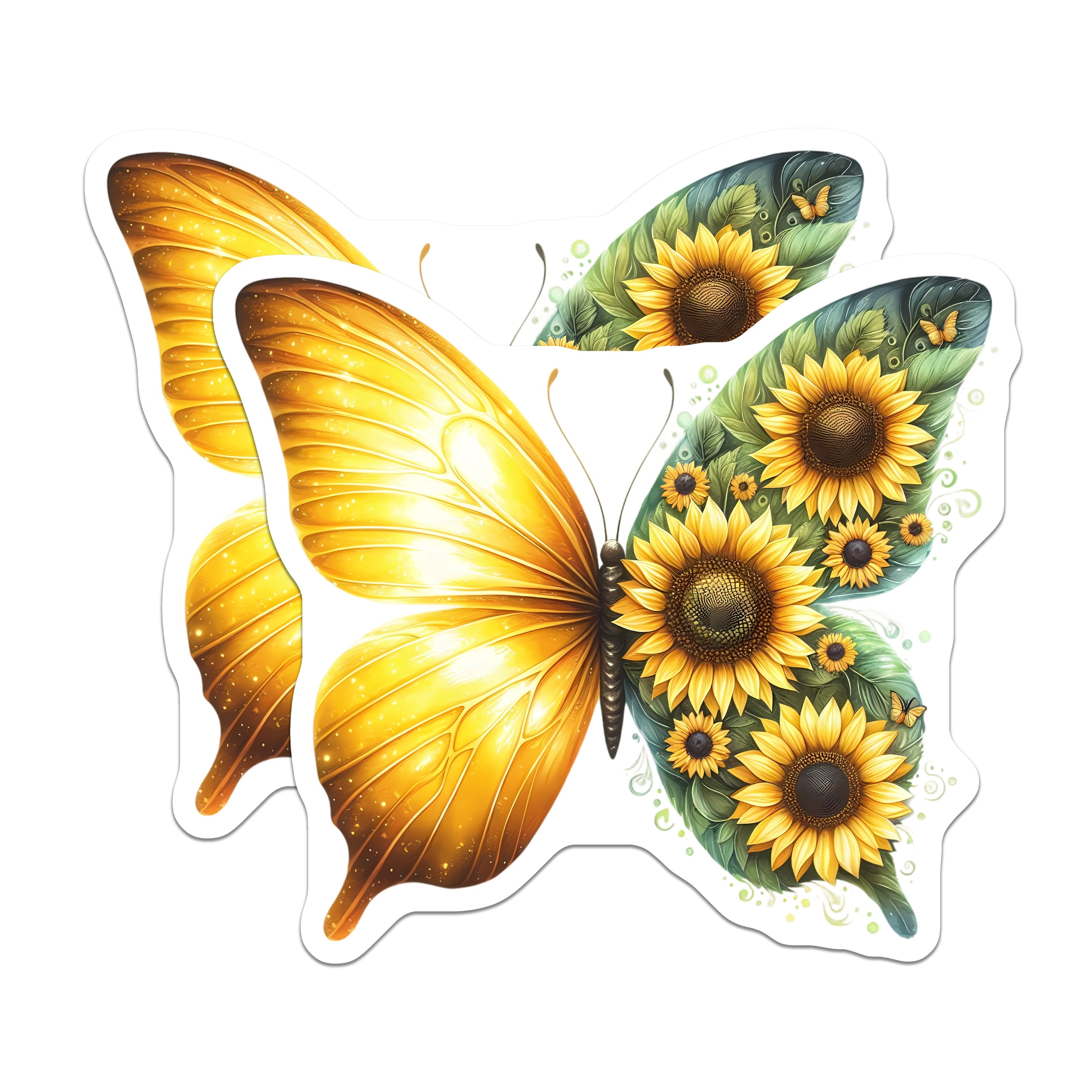 (2 Pack) Sunflower Butterfly Magnets - Golden Wing Decor - Whimsical Nature Art - 5 Inches On Longest Side - Thick Durable Magnet - Made in USA - MAG39176