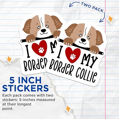 (2 Pack) I Love My Border Collie Stickers - Cute Dog Breed Decal - Adorable Canine Companion Sticker - 5" On Longest Side - Sticks to Smooth Flat Surfaces - Made in USA - BMCS4301