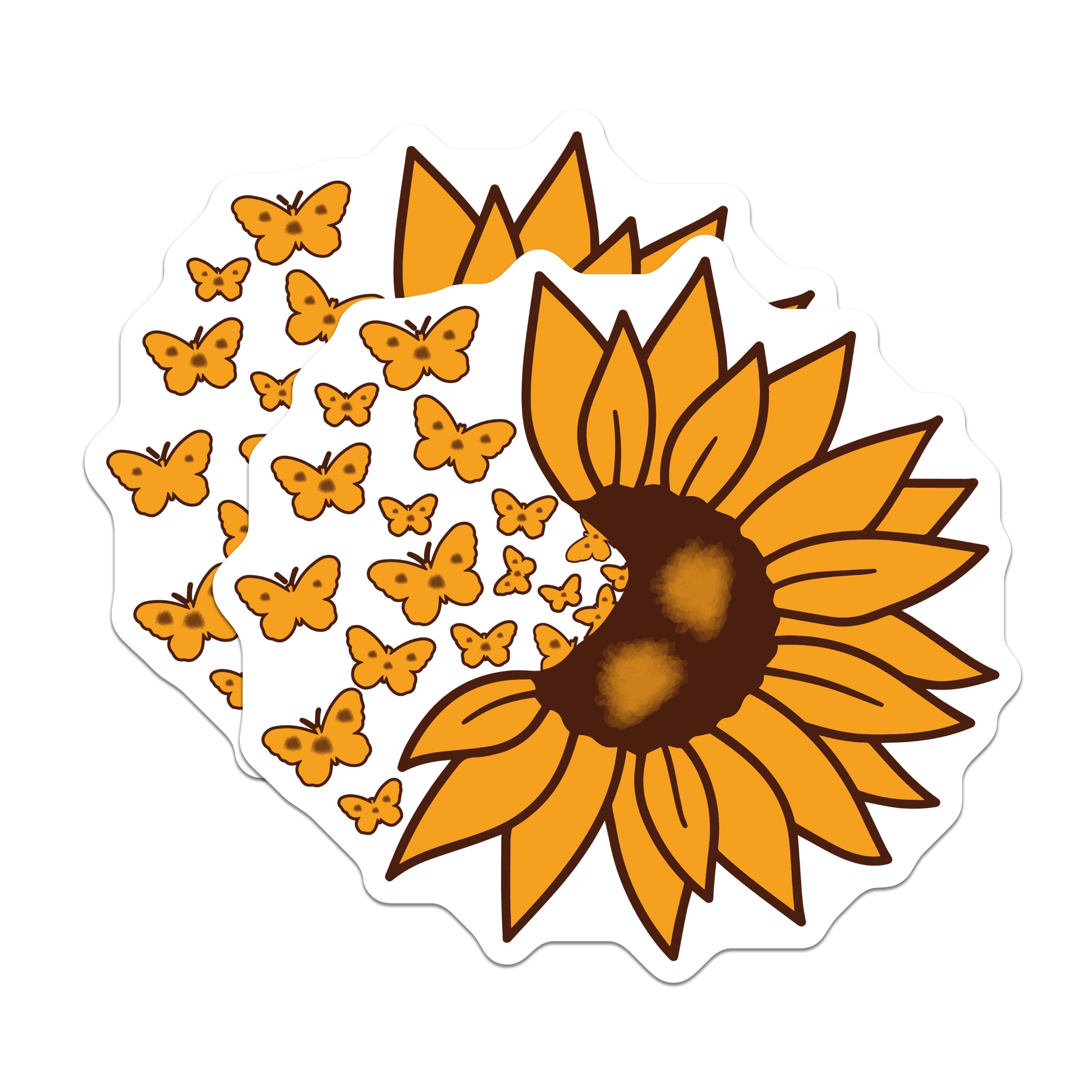 (2 Pack) Sunflower Butterfly Magnets - Happy Floral Fridge Decor - Boho Kitchen Aesthetic - Housewarming Appreciation - 5 Inches On Longest Side - Thick Durable Magnet - Made in USA - MAG36711
