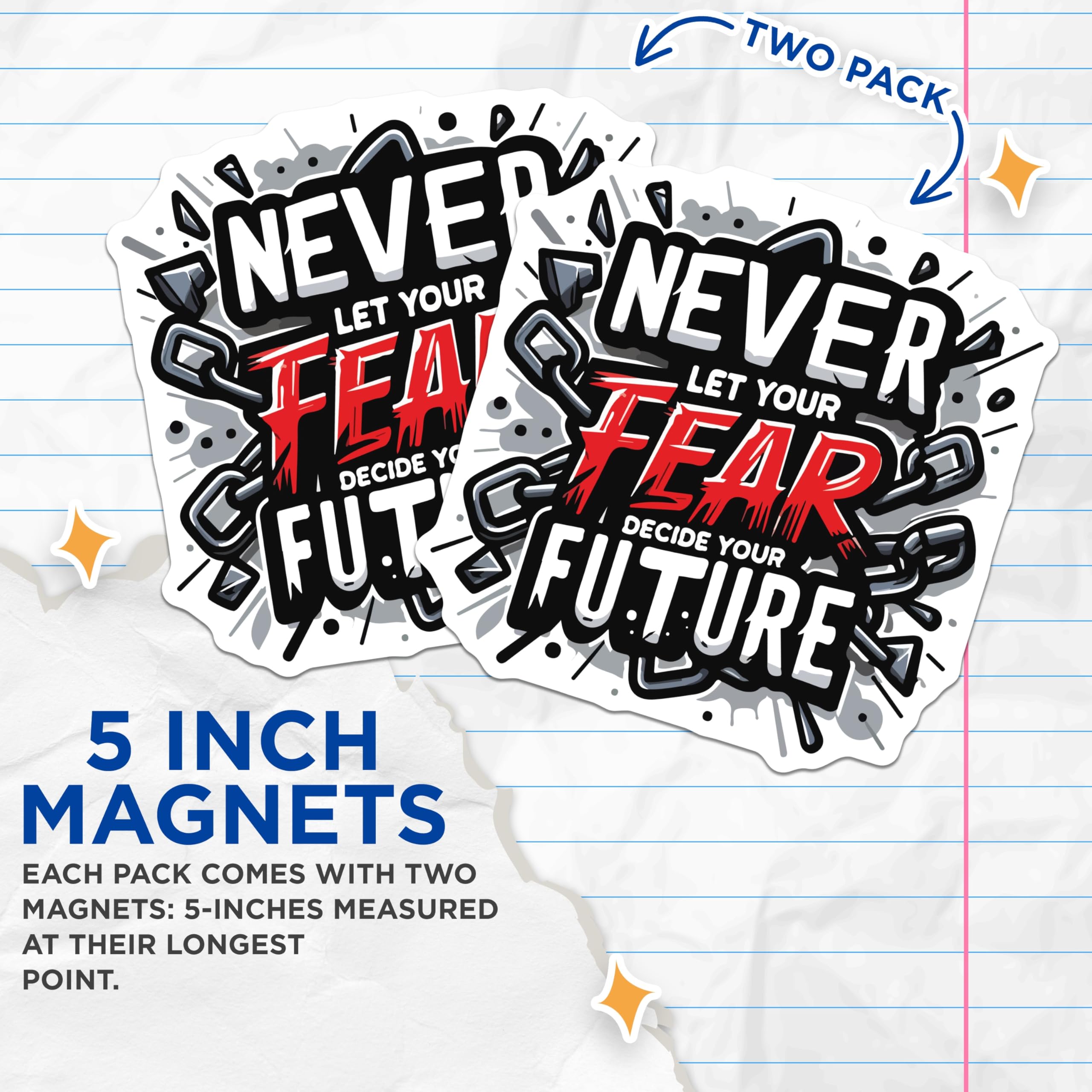 (2 Pack) Motivational Quote Magnets - Fearless Future Message - Inspirational Refrigerator Decor - 5 Inches On Longest Side - Thick Durable Magnet - Made in USA - MAG19934