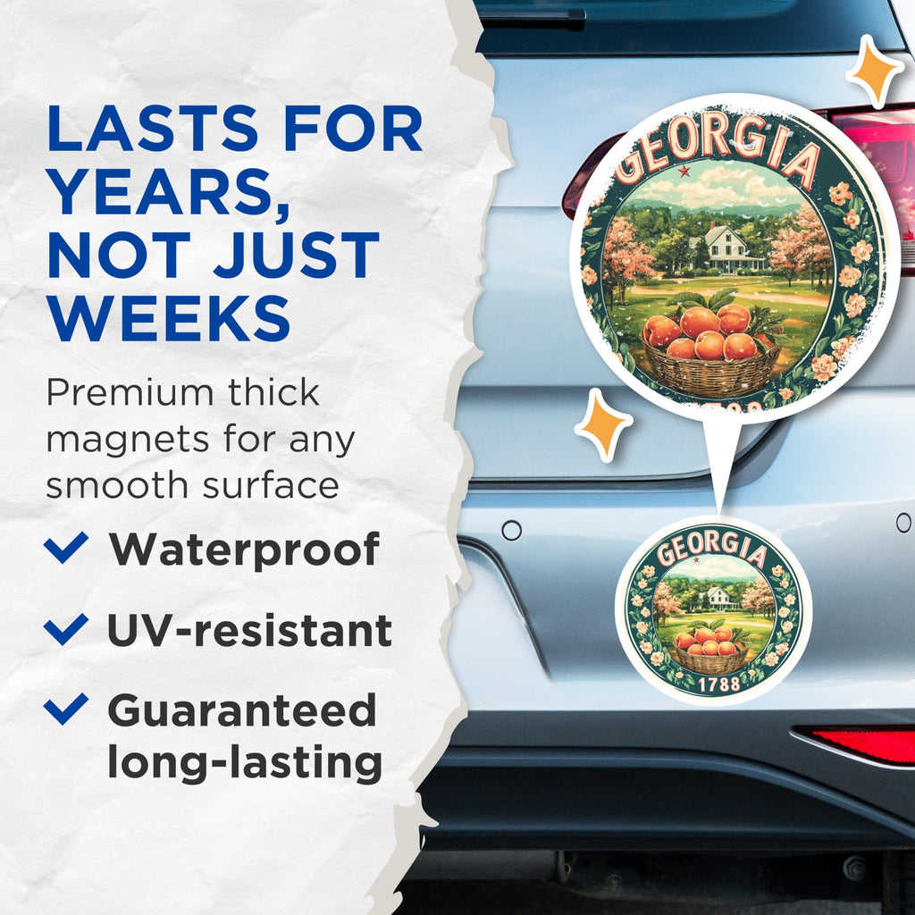 (2 Pack) Georgia State Magnets - Peach State Decor - Southern Home Fridge Magnets - 5" On Longest Side - Premium Magnet - for Cars, Refrigerators, Toolboxes, Lockers - Made in USA - MAG14539