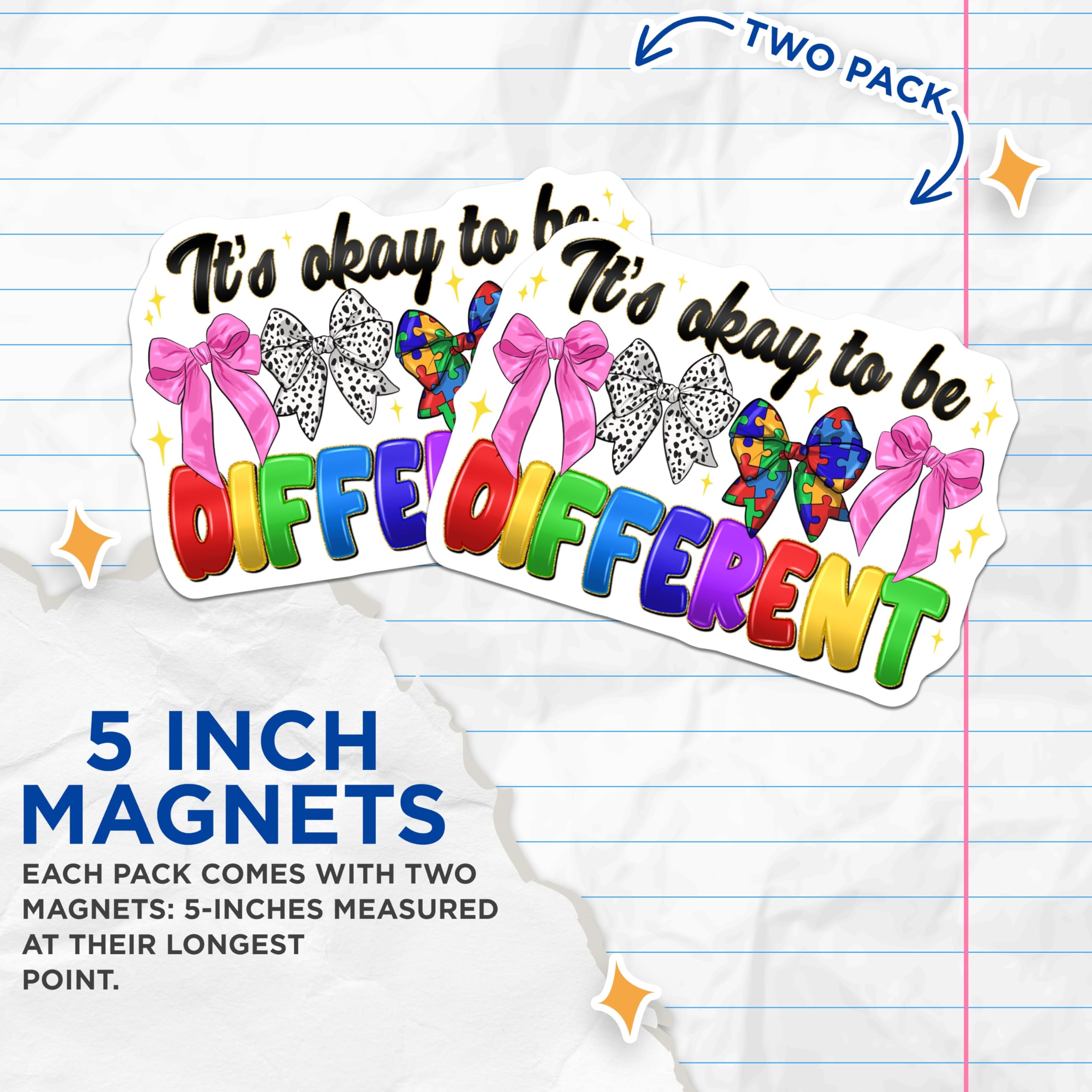 (2 Pack) It's Okay to be Different Magnets - Autism Acceptance Decor - Neurodiversity Support for Classroom Fridge Locker - 5 Inches On Longest Side - Thick Durable Magnet - Made in USA - MAG27684