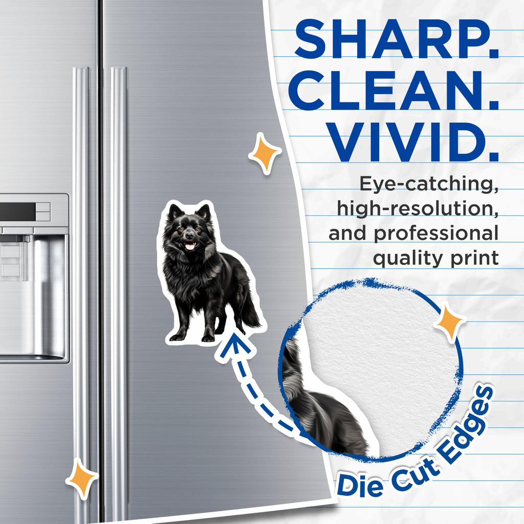 (2 Pack) Fluffy Black Dog Magnets - Happy Dog Lover Decor - Pet Parent Refrigerator Art - Schipperke Breed - 5 Inches On Longest Side - Thick Durable Magnet - Made in USA - MAG28395