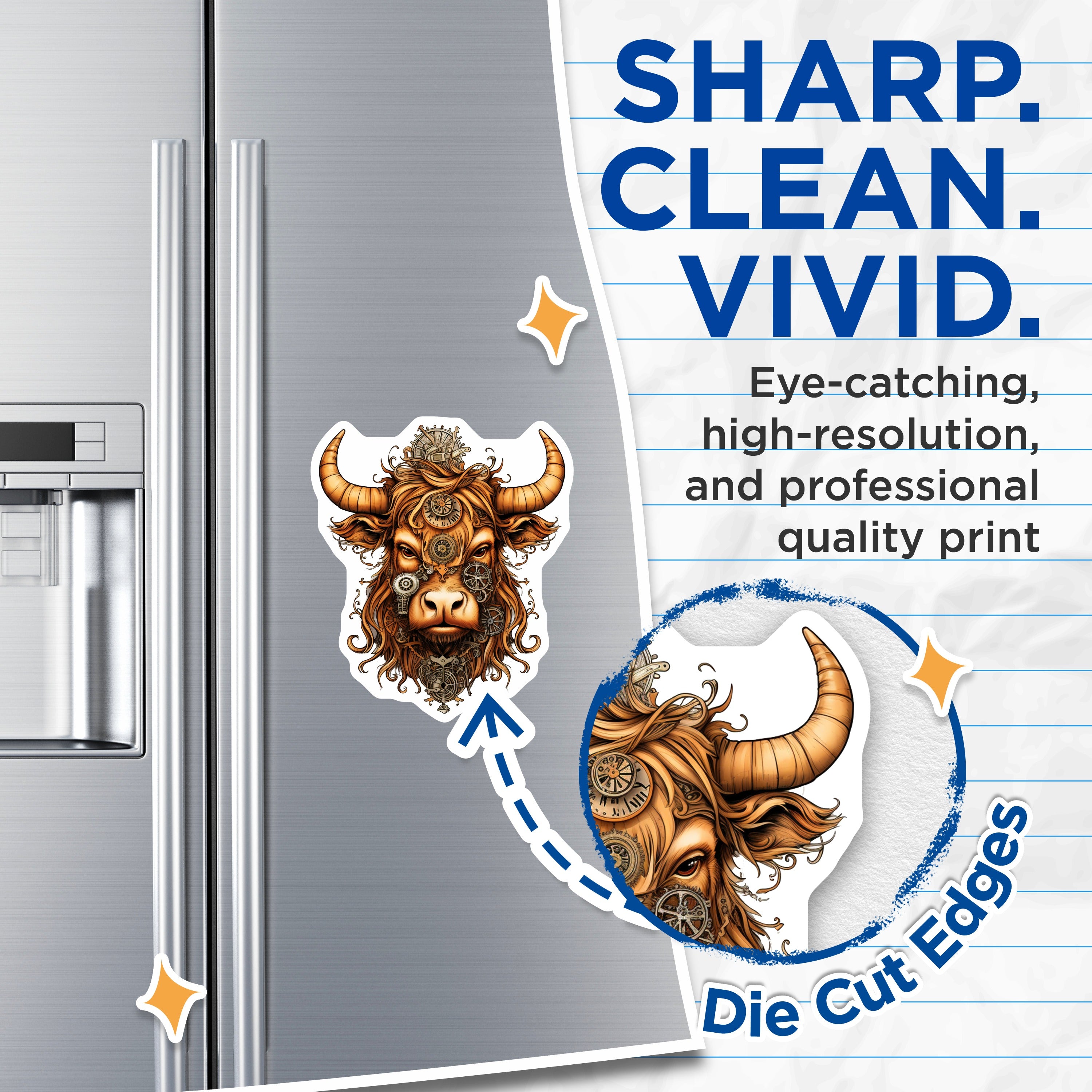 (2 Pack) Steampunk Bull Magnets - Mechanical Ox Head Art - Zodiac Taurus Industrial Decor - Fantasy Animal Fridge Collectible - 5 Inches On Longest Side - Thick Durable Magnet - Made in USA - MAG37559