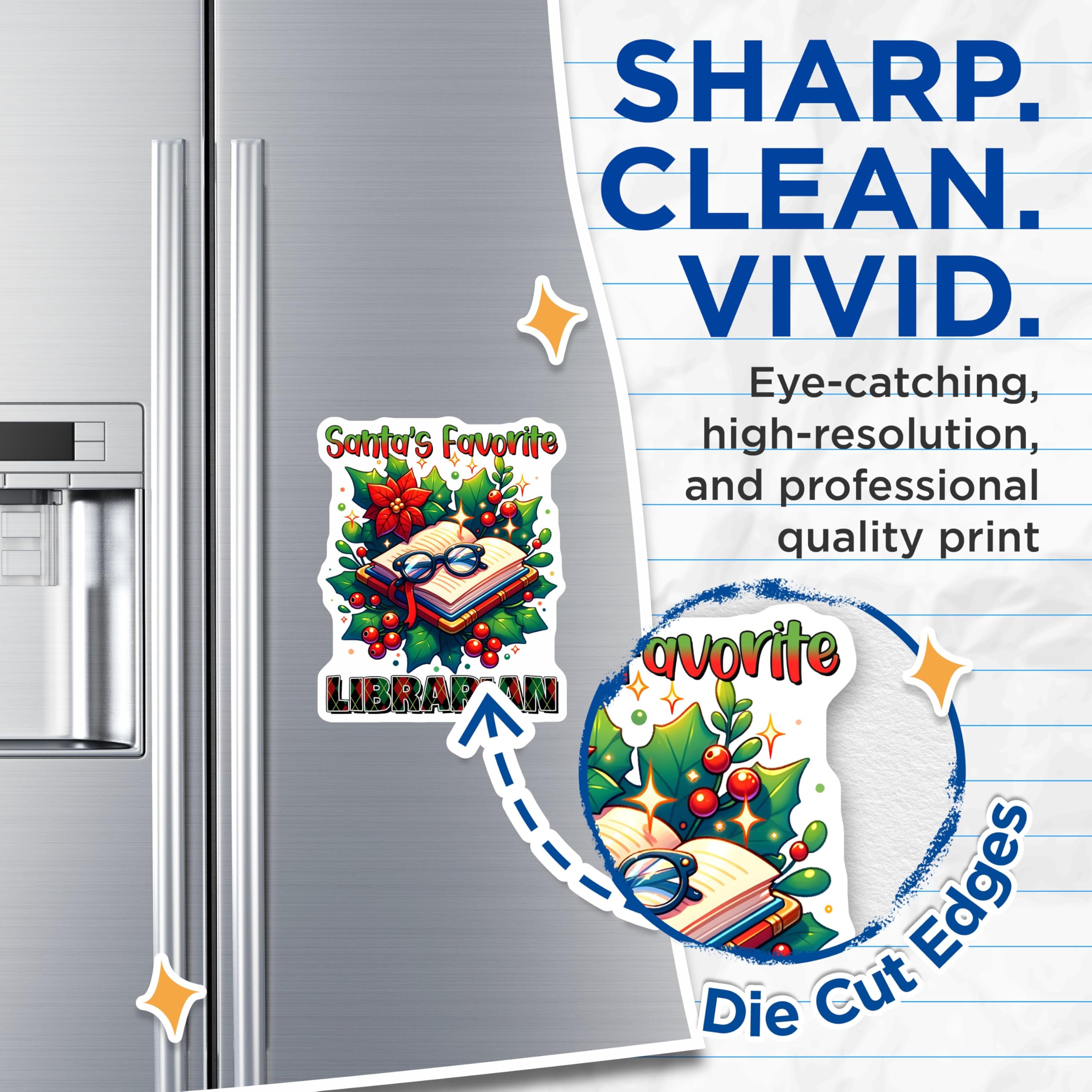 (2 Pack) Librarian Magnets - Santa's Favorite - Christmas Book Lover Magnets - 5" On Longest Side - Premium Magnet - for Cars, Refrigerators, Toolboxes, Lockers - Made in USA - MAG14052