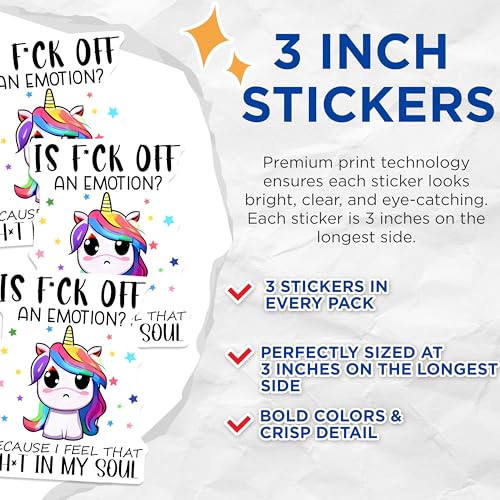 (3 Pack) Funny Unicorn Decals - Sarcastic Saying - Offensive Laptop Decals - 3 Inches On Longest Side - Easy Peel & Apply - Made in USA - 3MCS6559