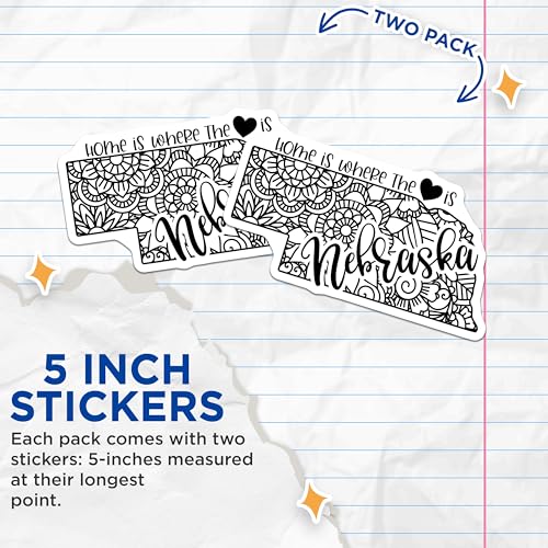 (2 Pack) Home is Where The Heart is Nebraska Stickers - State Silhouette - Inspirational Quote - 5" On Longest Side - Sticks to Smooth Flat Surfaces - Made in USA - BMCS9075