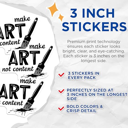 (3 Pack) Art Not Content Decals - Laptop Decal - Paint Brush Sticker- 3 Inches On Longest Side - Easy Peel & Apply - Made in USA - 3MCS5518