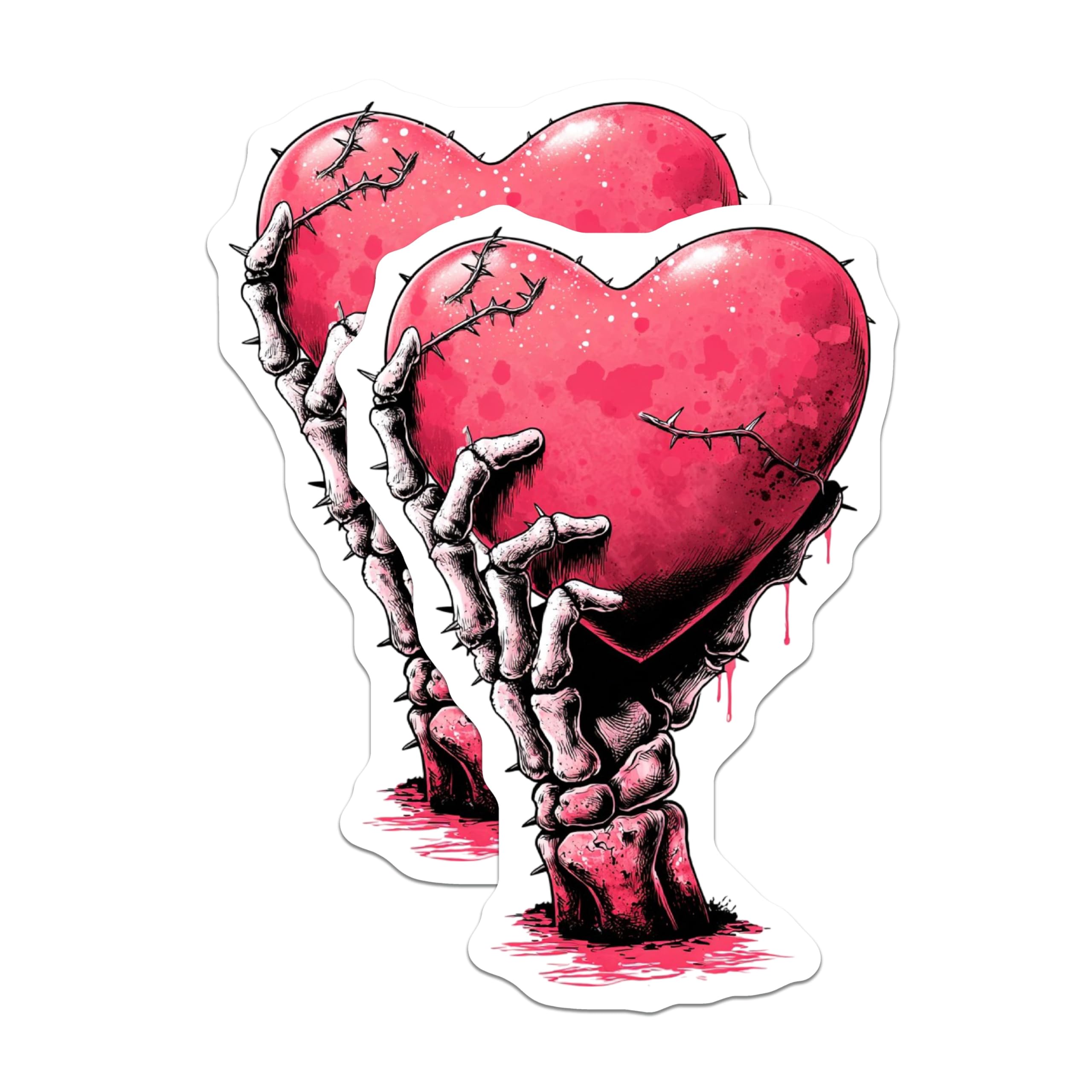 (2 Pack) Skeleton Hand Heart Magnets - Bleeding Heart Decor - Dark Romance Art - Macabre Goth Accessories - 5 Inches On Longest Side - Thick Durable Magnet - Made in USA - MAG22377