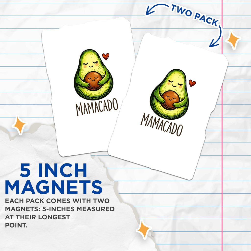 (2 Pack) Mamacado Magnets - Cute Avocado Mom - New Mom Pregnancy Announcement - Motherhood Celebration - 5 Inches On Longest Side - Thick Durable Magnet - Made in USA - MAG21432