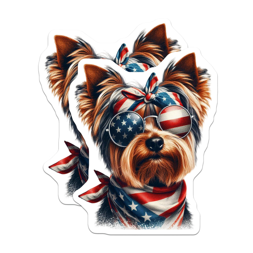 (2 Pack) Patriotic Dog Magnets - Yorkshire Terrier Art - American Flag Decor - 5" On Longest Side - Premium Magnet - for Cars, Refrigerators, Toolboxes, Lockers - Made in USA - MAG15552