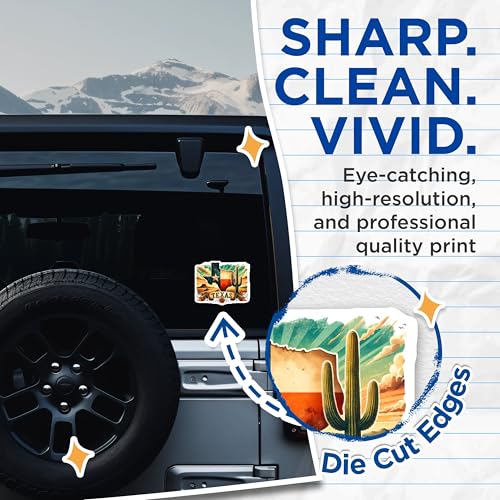 (2 Pack) Texas State Stickers - Cactus Sunset Scene - Road Trip Adventure Sticker Pack - 5" On Longest Side - Sticks to Smooth Flat Surfaces - Made in USA - BMCS7273