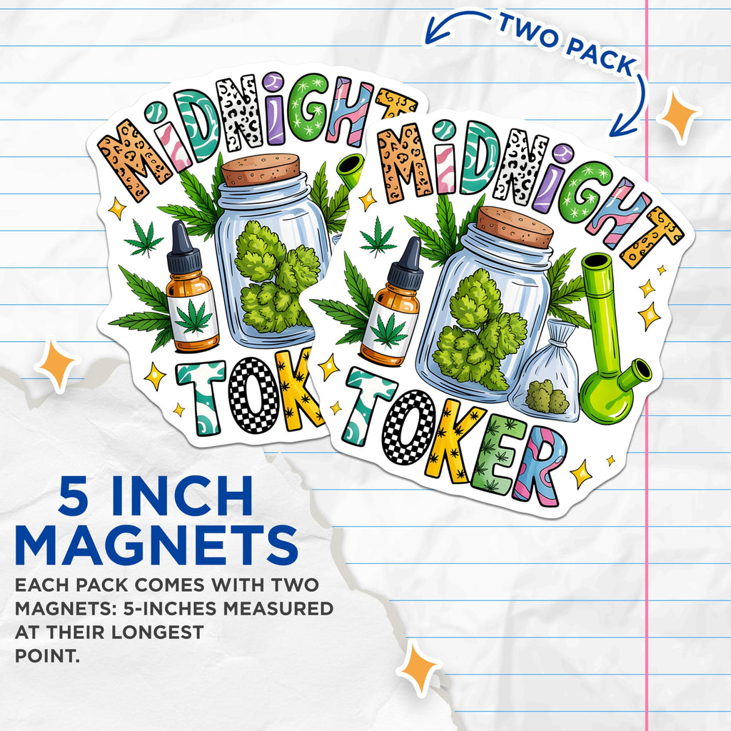 (2 Pack) Midnight Toker Magnets - Novelty Weed Art - Fridge Decals - 5" On Longest Side - Premium Magnet - for Cars, Refrigerators, Toolboxes, Lockers - Made in USA - MAG14432