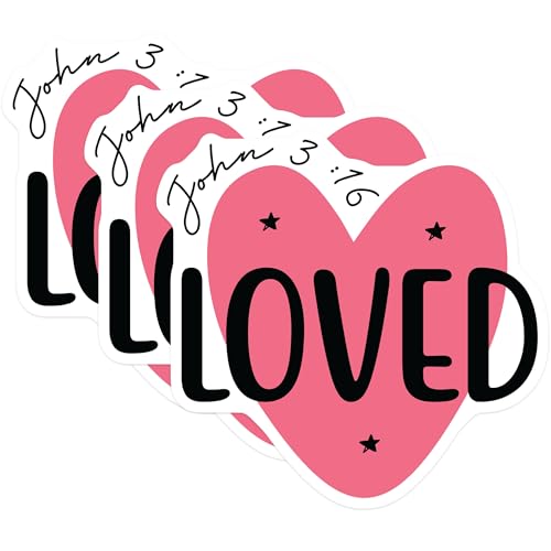 (3 Pack) John 3 16 Decals - Loved Heart Stickers - Inspirational Bible Verse Stickers - 3 Inches On Longest Side - Easy Peel & Apply - Made in USA - 3MCS1891