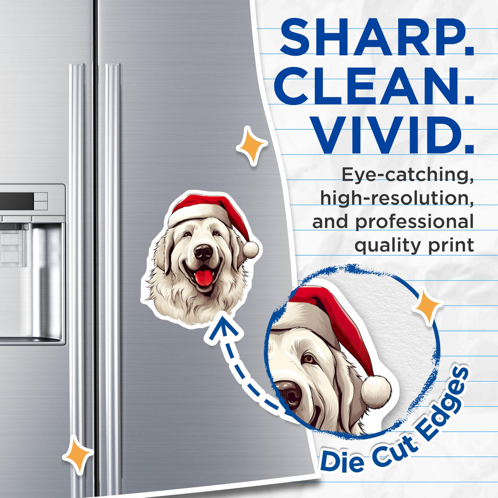 (2 Pack) Christmas Dog Magnets - Festive White Canine - Santa Hat Fridge Decor - Winter Pet Art - 5 Inches On Longest Side - Thick Durable Magnet - Made in USA - MAG30465