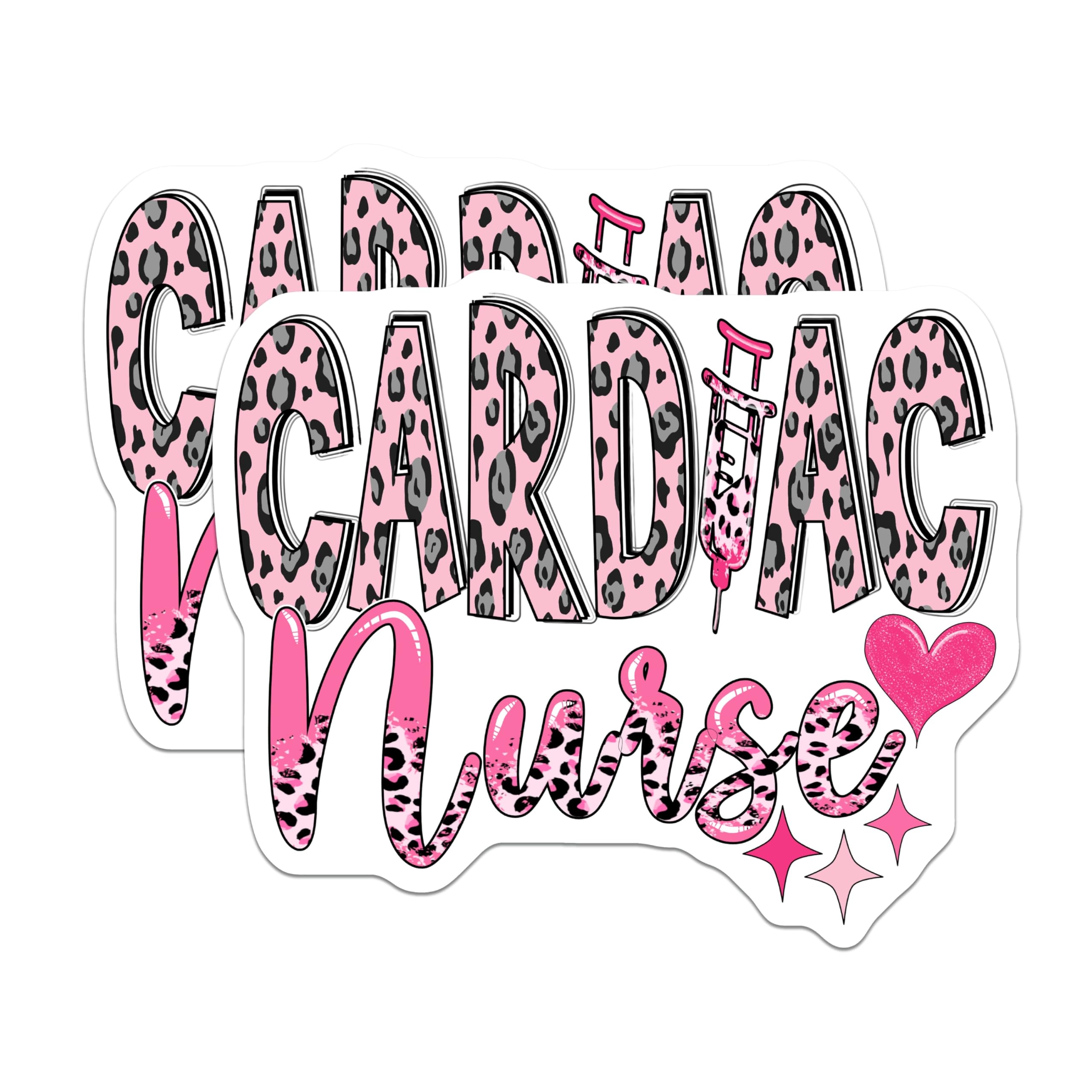 (2 Pack) Cardiac Nurse Magnets - Leopard Print - Heart and Stars Design - 5" On Longest Side - Premium Magnet - for Cars, Refrigerators, Toolboxes, Lockers - Made in USA - MAG17581