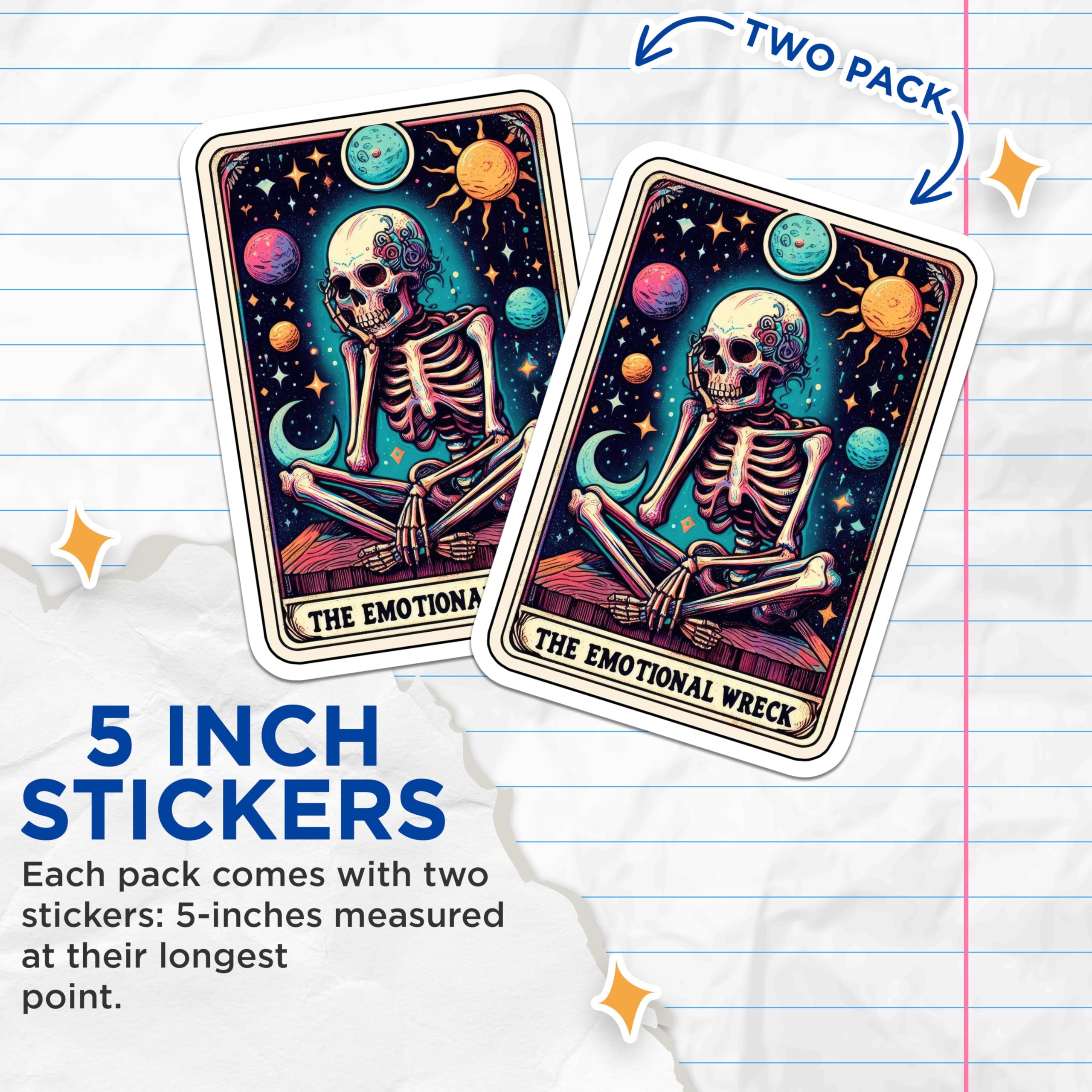 (2 Pack) The Emotional Wreck Skeleton Stickers - Cosmic Skeleton - Space Skeleton - 5" On Longest Side - Sticks to Smooth Flat Surfaces - Made in USA - BMCS5403