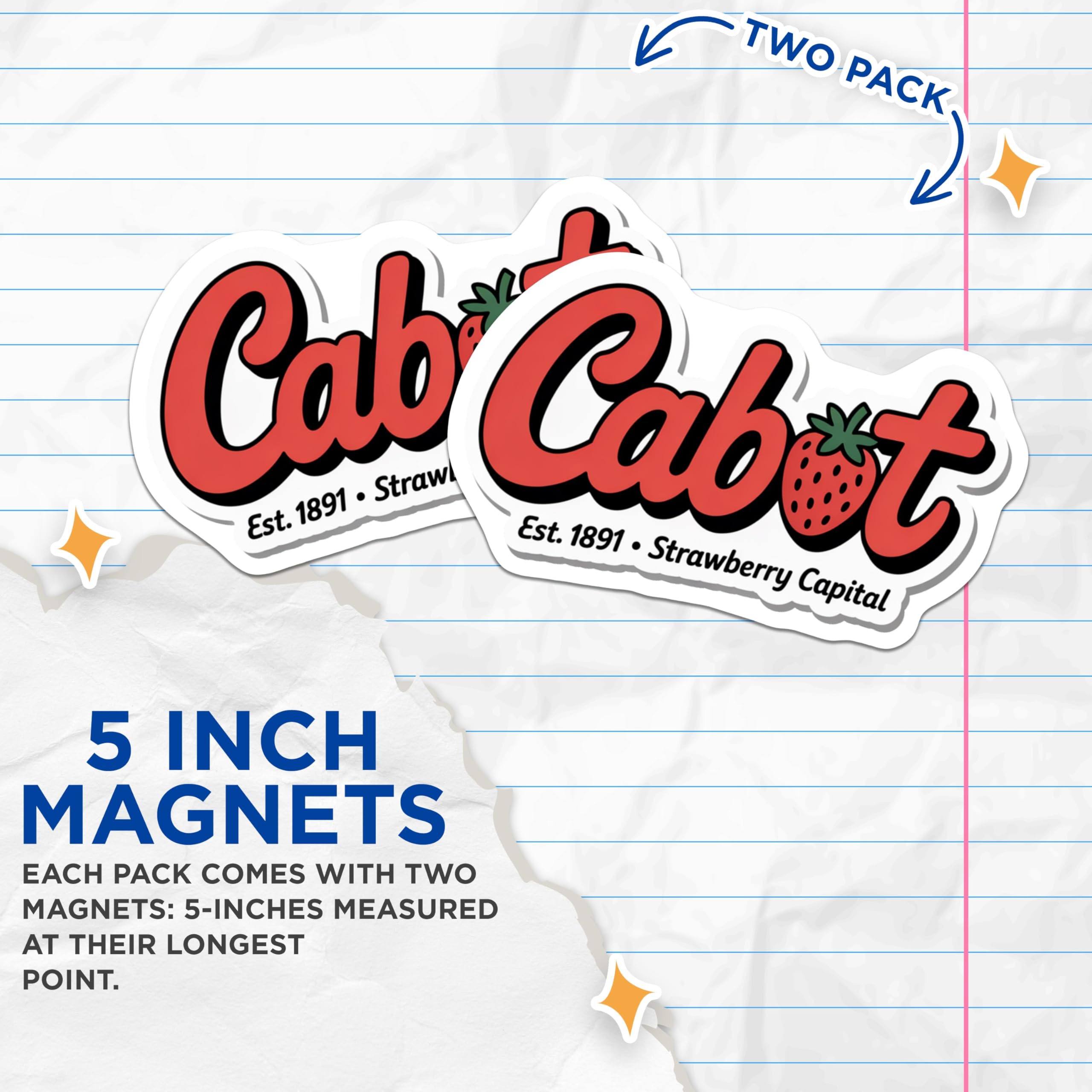 (2 Pack) Cabot Strawberry Magnets - Fridge Decor - Kitchen Magnets - 5" On Longest Side - Premium Magnet - for Cars, Refrigerators, Toolboxes, Lockers - Made in USA - MAG18652