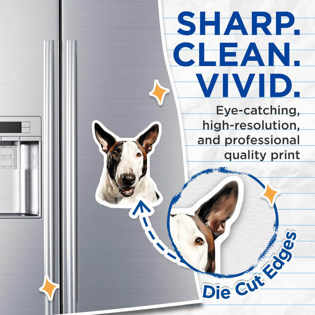 (2 Pack) Bull Terrier Magnets - Dog Lover Fridge Decor - Pet Parent Appreciation - Animal Portrait - 5 Inches On Longest Side - Thick Durable Magnet - Made in USA - MAG26227