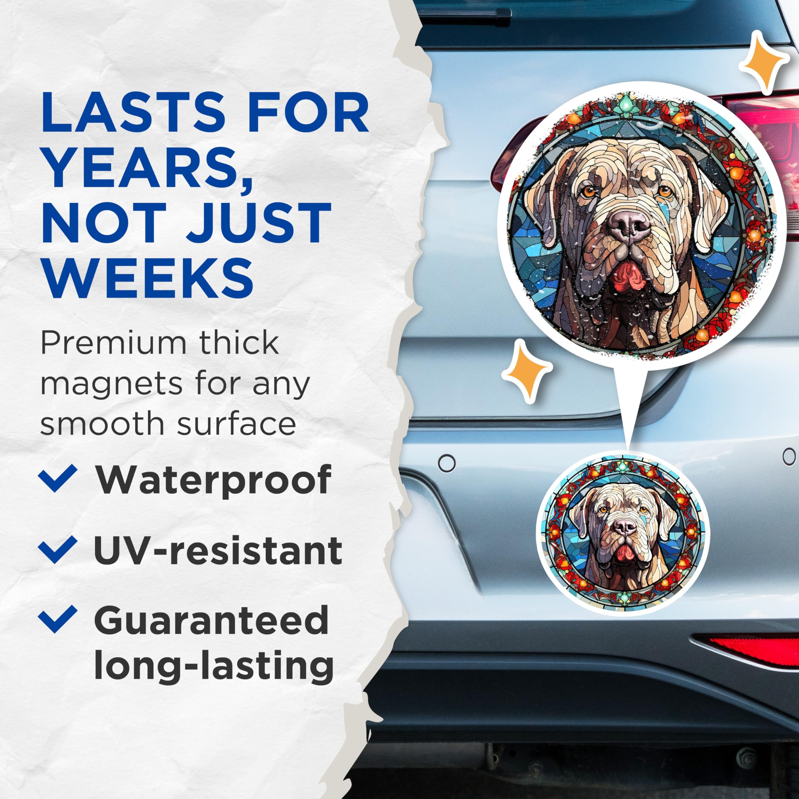 (2 Pack) Stained Glass Dog Magnets - Mastiff Pet Portrait - Artistic Fridge Decor for Dog Owners - 5 Inches On Longest Side - Thick Durable Magnet - Made in USA - MAG30022