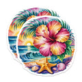 (2 Pack) Tropical Beach Sunset Magnets - Hawaiian Hibiscus Floral - Ocean Waves Coastal Decor - Sea Life Fridge Decor - 5" - Durable Magnet - Made in USA - MAG38630