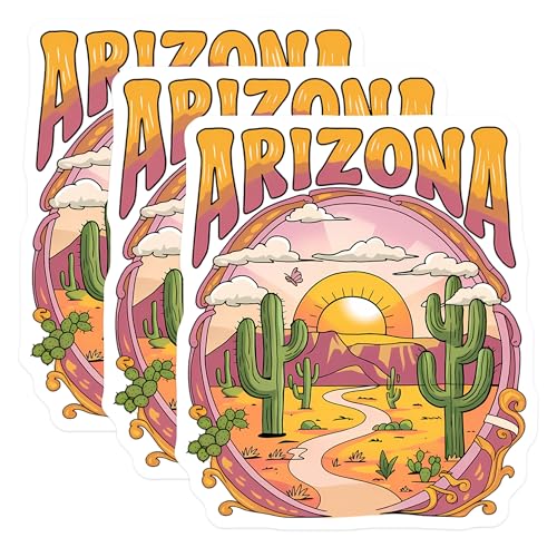 (3 Pack) Arizona Decals - Desert Landscape Sticker - Laptop Water Bottle - 3 Inches On Longest Side - Easy Peel & Apply - Made in USA - 3MCS8346