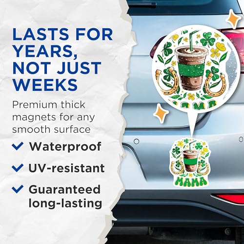 (2 Pack) Mama Coffee Magnets Magnets - Sheramrock Horseshoe Design - 5" On Longest Side - Made in USA - Sticks to Refrigerators & Metal Surfaces - MAG8403