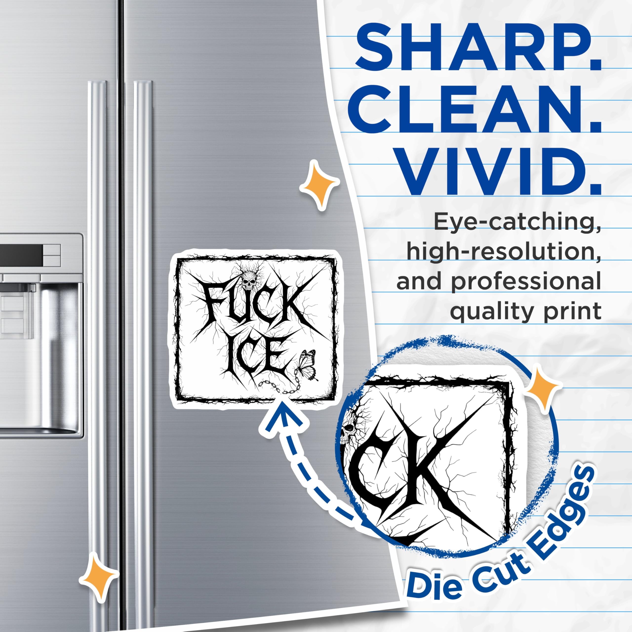 (2 Pack) Fuck ICE Magnets - Activist Statement Decor - Skull Butterfly Art - Human Rights Support - Refrigerator Decor - 5 Inches On Longest Side - Thick Durable Magnet - Made in USA - MAG25769