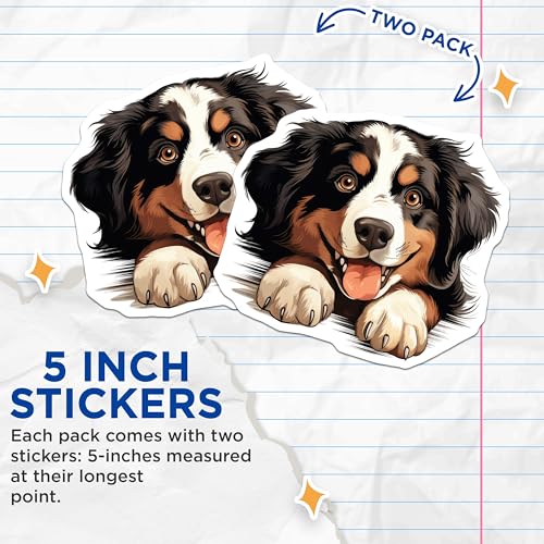 (2 Pack) Happy Dog Stickers - Cute Puppy - Dog Lover Stickers - 5" On Longest Side - Sticks to Smooth Flat Surfaces - Made in USA - BMCS9866
