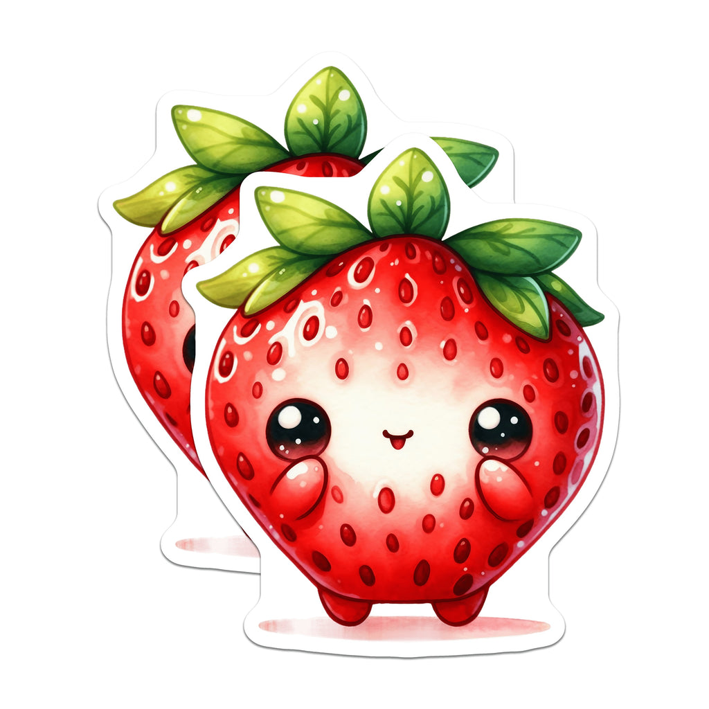 (2 Pack) Kawaii Strawberry Magnets - Cute Fruit Refrigerator - Whimsical Kitchen Decor - Cheerful Locker Accents - 5 Inches On Longest Side - Thick Durable Magnet - Made in USA - MAG37509