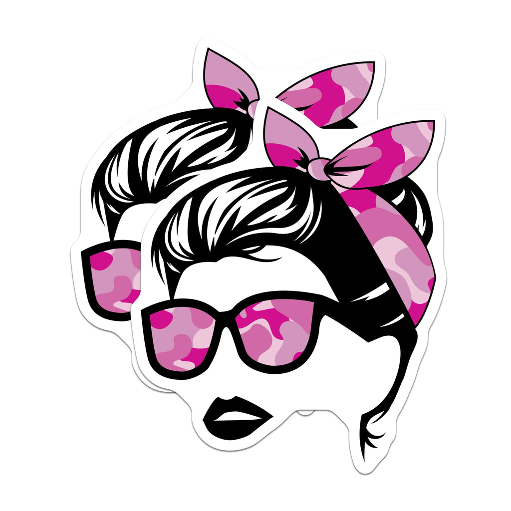 (2 Pack) Pink Camo Pin Up Woman Magnets - Retro Sunglasses Headband Decor - Stylish Girl Boss Female Vibe - 5 Inches On Longest Side - Thick Durable Magnet - Made in USA - MAG19222
