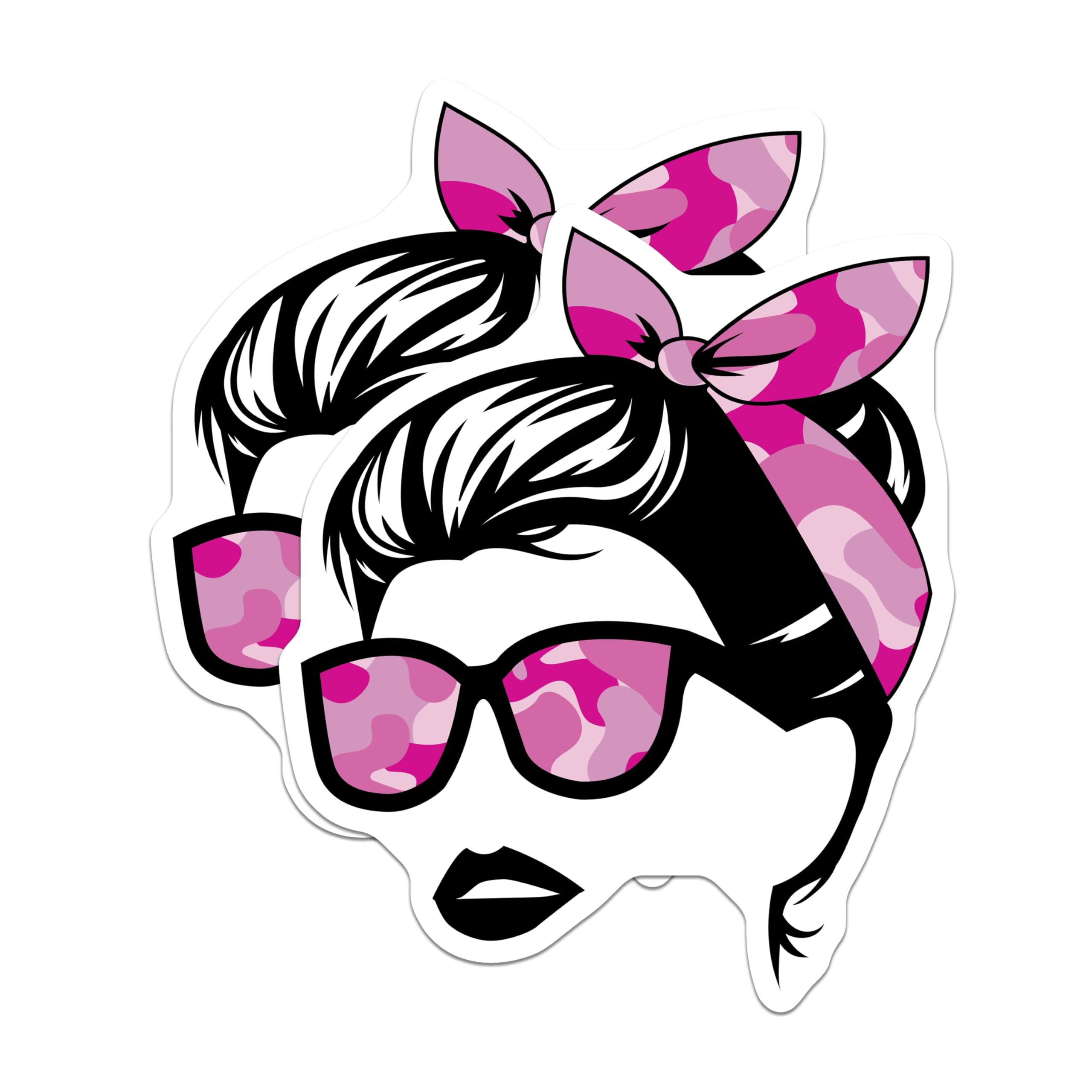 (2 Pack) Pink Camo Pin Up Woman Magnets - Retro Sunglasses Headband Decor - Stylish Girl Boss Female Vibe - 5 Inches On Longest Side - Thick Durable Magnet - Made in USA - MAG19222
