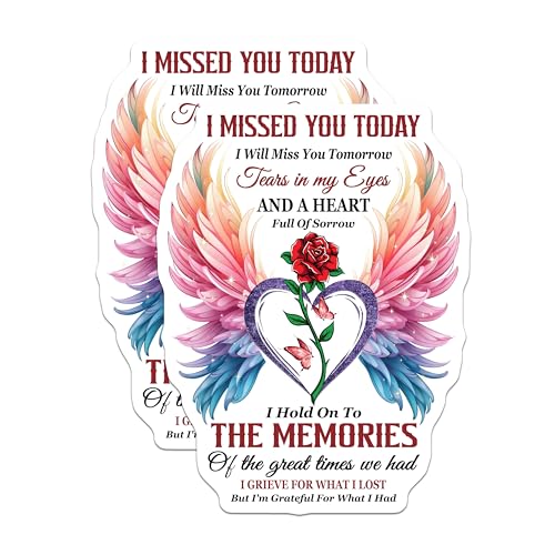 (2 Pack) I Missed You Today Stickers - Grief Awareness - Memorial Stickers - 5" On Longest Side - Sticks to Smooth Flat Surfaces - Made in USA - BMCS6105