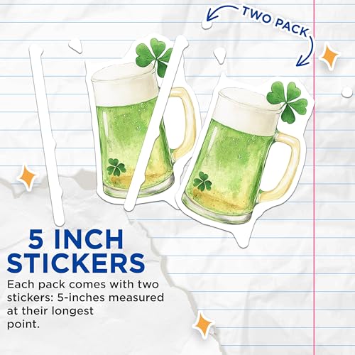 (2 Pack) St Patrick's Day Beer Stickers - Irish Green Beer Stickers - Shamrock Clover Stickers for Beer Lovers - 5" On Longest Side - Sticks to Any Smooth Flat Surface - Made in USA - BMCS3486