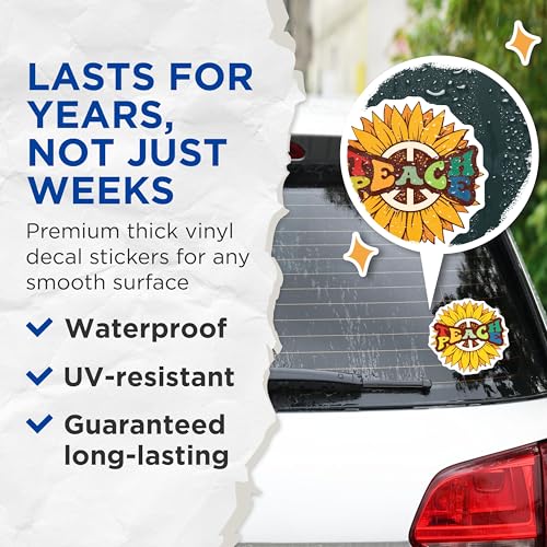 (2 Pack) Teach Peace Stickers - Flower Power Decal - Inspirational Quote Sticker - 5" On Longest Side - Sticks to Smooth Flat Surfaces - Made in USA - BMCS4696