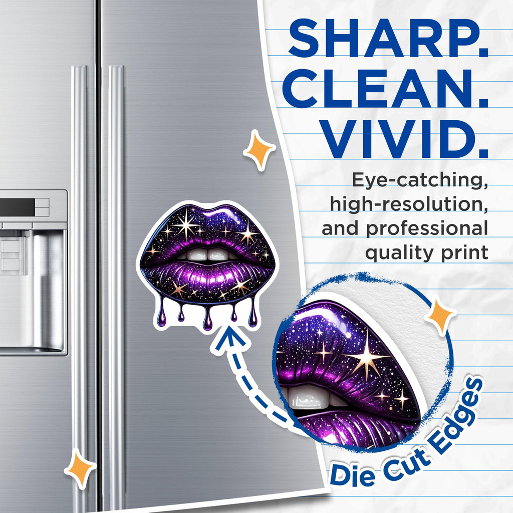 (2 Pack) Purple Galaxy Lips Magnets - Dripping Star Lips Magnets - Astral Lip Art Magnets - 5" On Longest Side - for Cars, Refrigerators, Toolboxes, Lockers - Made in USA MAG3546
