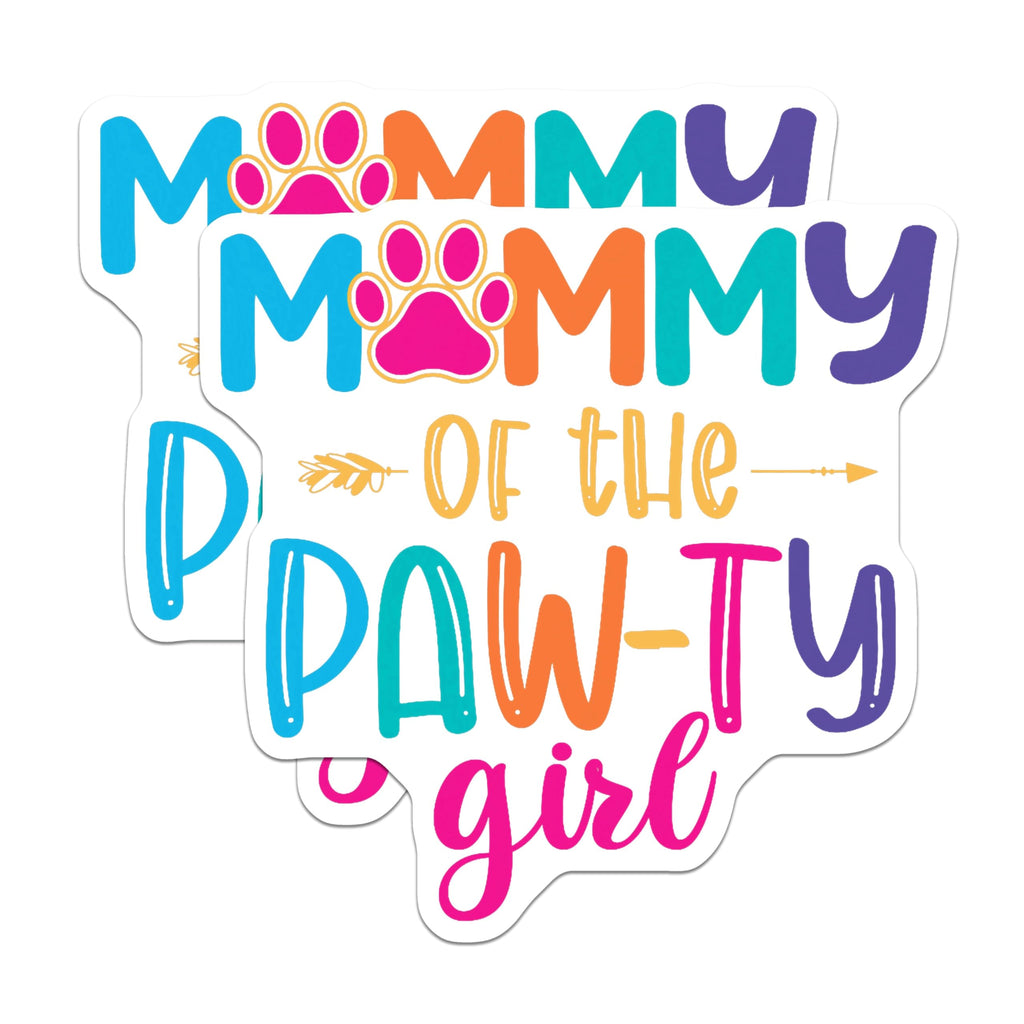 (2 Pack) Mommy Pawty Girl Magnets - Colorful Paw Print - Pet Lover Celebration Decor - 5 Inches On Longest Side - Thick Durable Magnet - Made in USA - MAG23535
