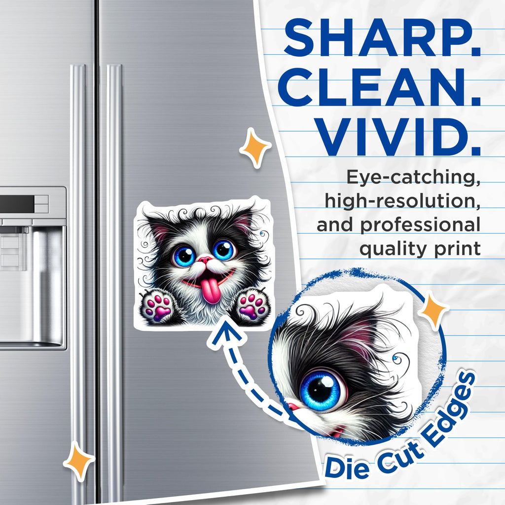 (2 Pack) Goofy Cat Magnets - Cute Kitten Art - Fun Animal Decor - 5" On Longest Side - Premium Magnet - for Cars, Refrigerators, Toolboxes, Lockers - Made in USA - MAG16087