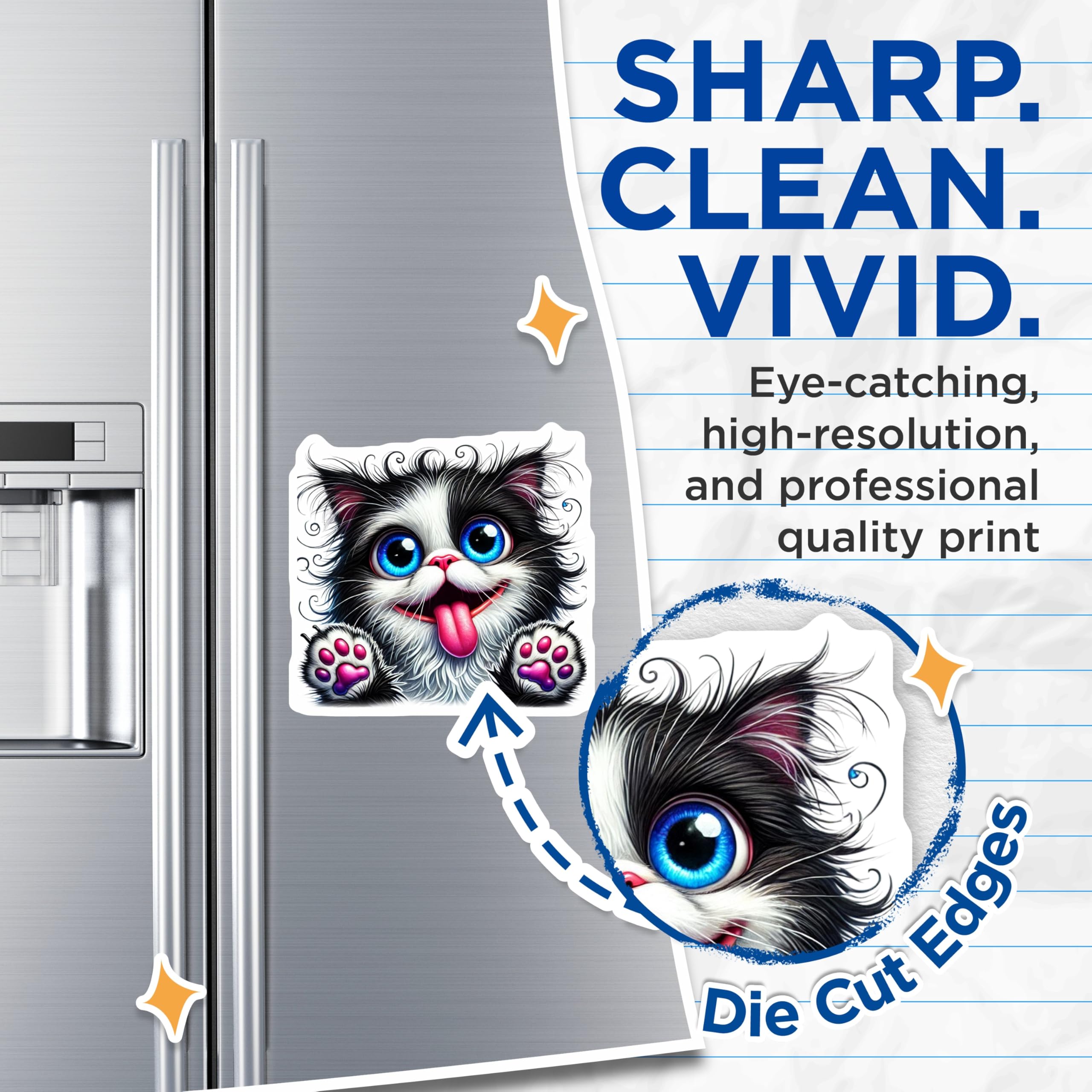 (2 Pack) Goofy Cat Magnets - Cute Kitten Art - Fun Animal Decor - 5" On Longest Side - Premium Magnet - for Cars, Refrigerators, Toolboxes, Lockers - Made in USA - MAG16087