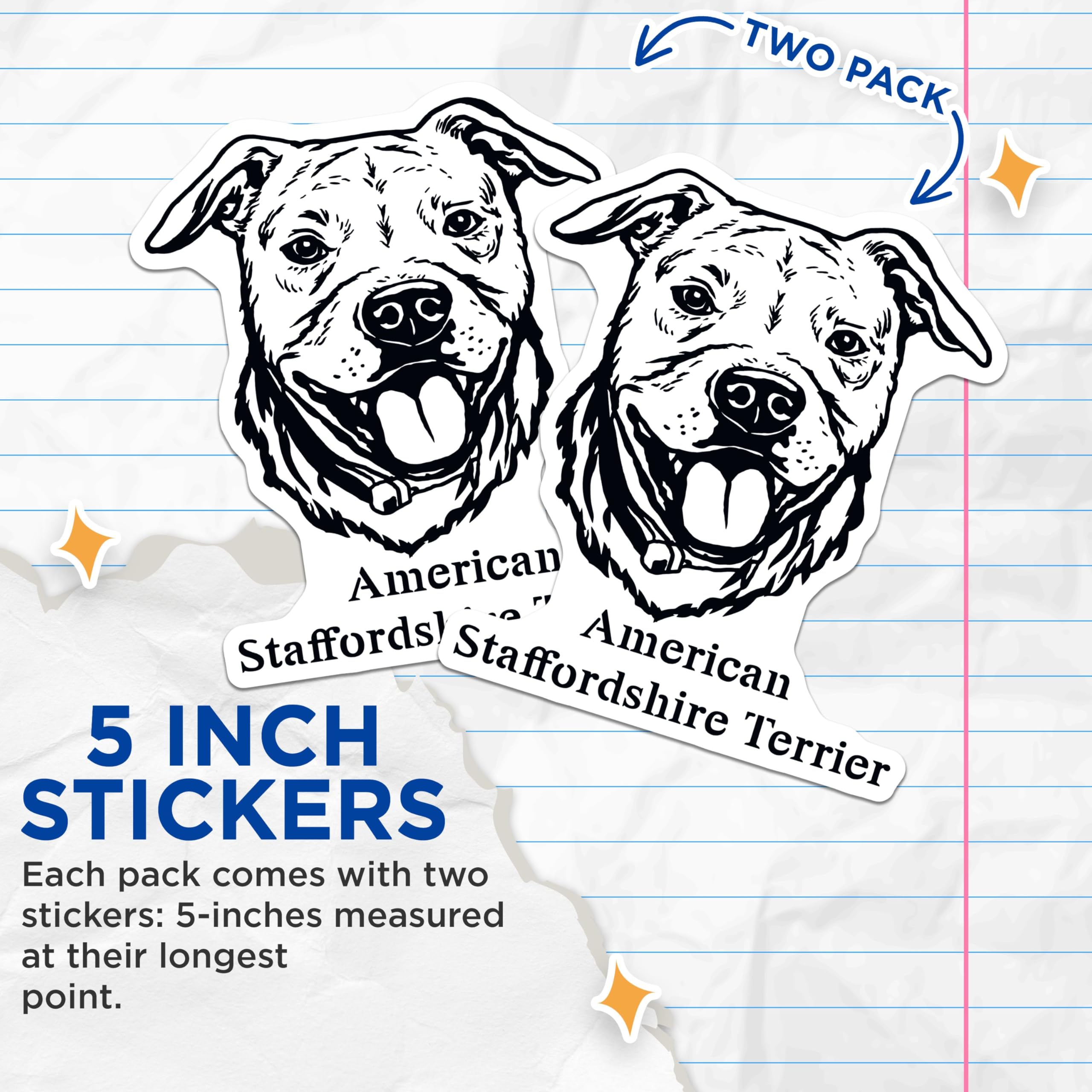(2 Pack) American Staffordshire Terrier Stickers - Dog Breed Decal - Pet Lover Car Bumper Sticker - 5" On Longest Side - Sticks to Smooth Flat Surfaces - Made in USA - BMCS4016