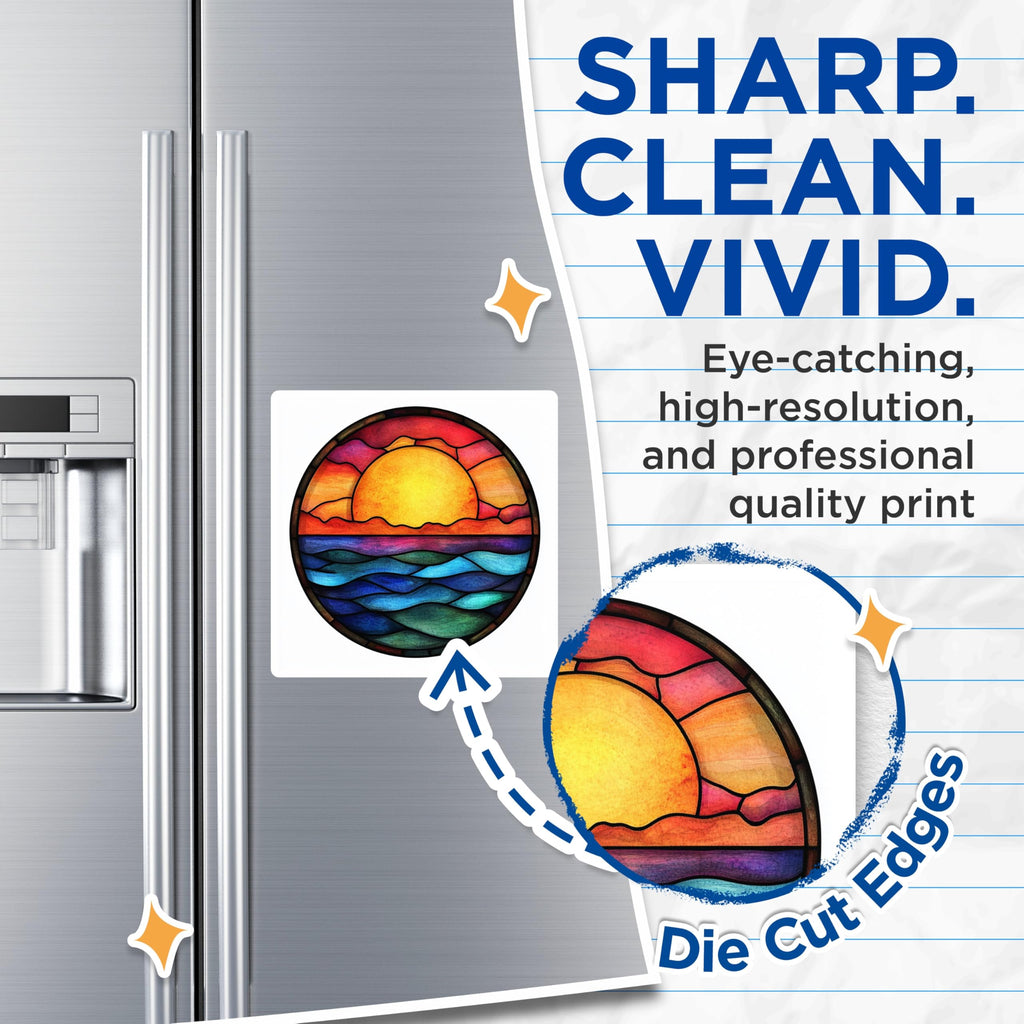 (2 Pack) Stained Glass Sunset Magnets - Ocean Horizon Scene - Vibrant Coastal Decor Refrigerator Art - 5 Inches On Longest Side - Thick Durable Magnet - Made in USA - MAG25204