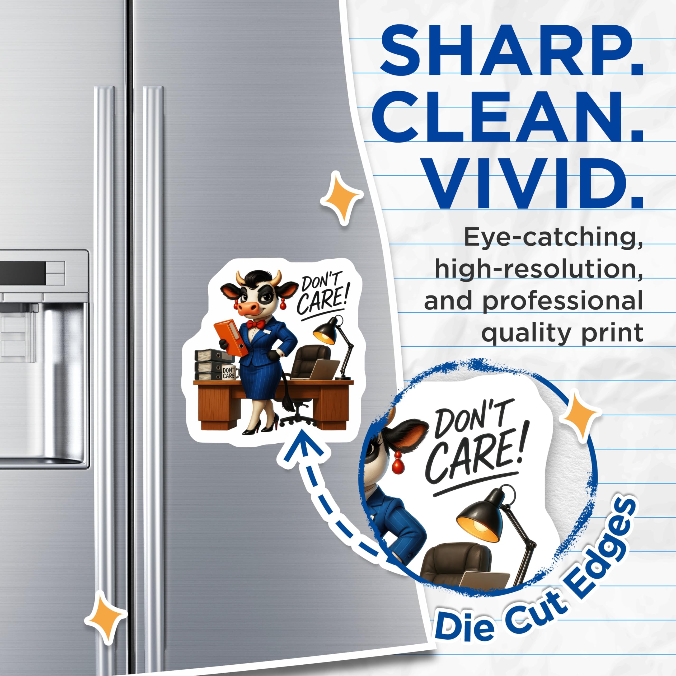 (2 Pack) Don't Care Sassy Business Cow Magnets - Empowered Office Humor Fridge Magnet - Funny Corporate Desk Locker Organizer - 5 Inches On Longest Side - Thick Durable Magnet - Made in USA - MAG22372