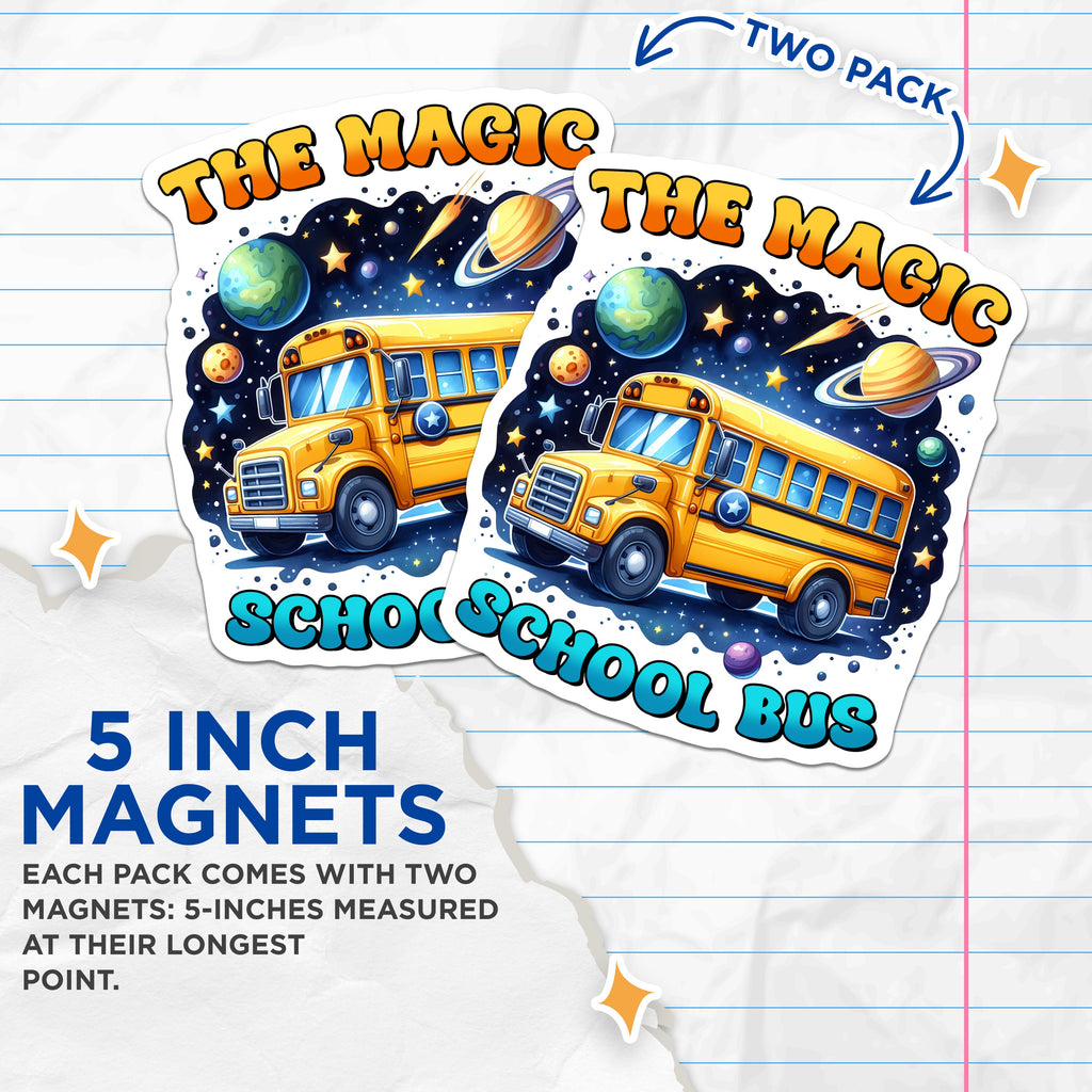 (2 Pack) Magic School Bus Space Magnets - Whimsical Science Education - Cosmic Adventure Fridge Locker Magnet - 5 Inches On Longest Side - Thick Durable Magnet - Made in USA - MAG36770